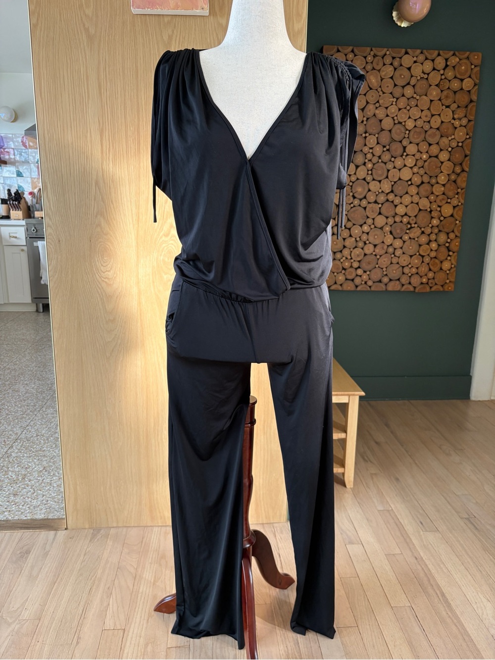 Arden B Black Surplice Wrap Jumpsuit